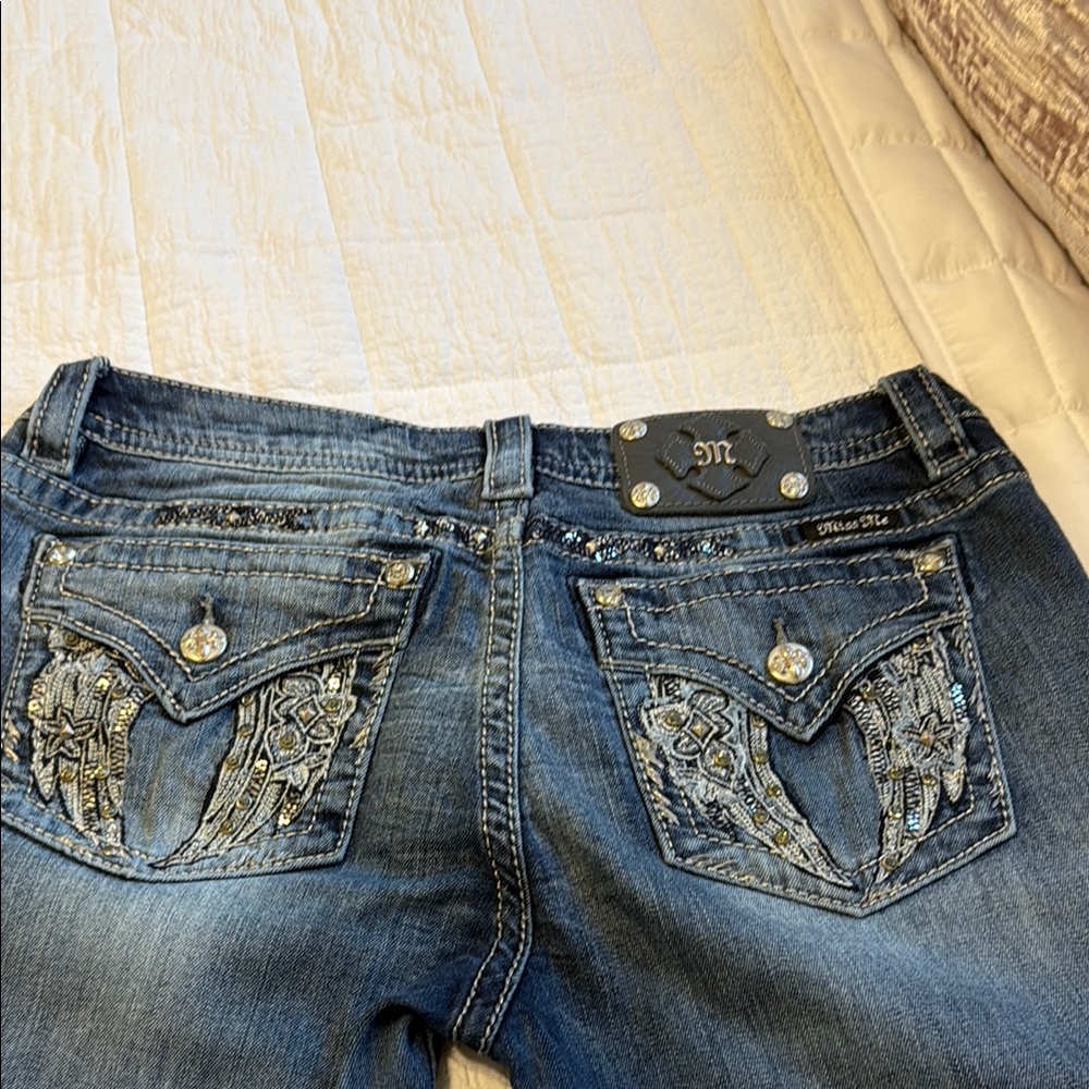 Miss Me Cropped Jeans with Angel Wings Embellishment